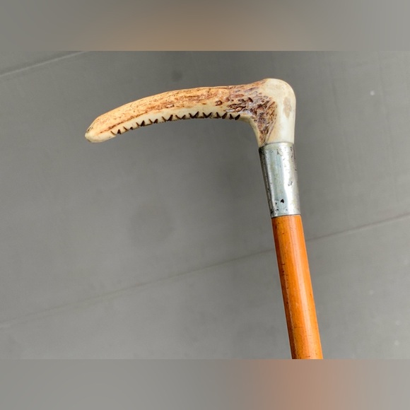 Antique Stag Antler Sterling Silver Wood Leather Horse Riding Crop Equestrian - Picture 4 of 16